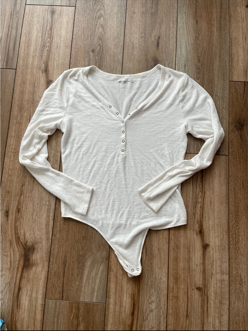 Abercrombie and Fitch Women's Long Sleeve White Henley Bodysuit Thong